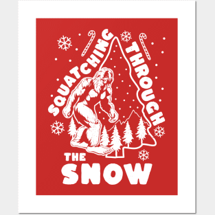 Bigfoot Squatching Through The Snow Christmas Tree Sasquatch Posters and Art